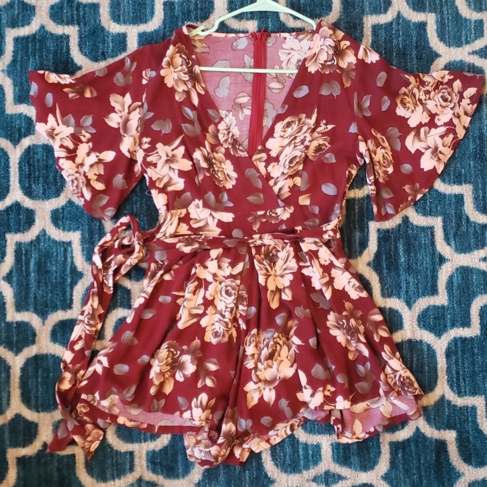 Cute Maroon Floral Romper